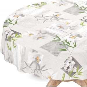 Ulteronixshop-Nappe En Toile Cir&eacute;e Lavable, Ronde, Bord Coup&eacute;, Motif Orchid&eacute;e, Spa, Facile D'entretien, 140 Cm - Neuf