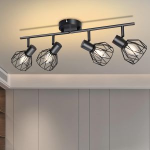 Subzonal-Plafonnier Led 4 Spots Pivotants & Orientables R&eacute;tro En M&eacute;tal Noir Cage E14 Spots De Plafond Applique Murale Led Noir Douille E14,Spot Led Pour Cuisine Chambre Coucher,Livr&eacute; Sans Ampoules - Neuf