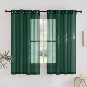 Eryi-Rideau Voilage - Vert Noel Rideau Lot De 2, L 140 X H 160cm Décoration Maison Chambre Cuisine & Hôtel Pour Petites Fenêtres Draperies Souple À Oeillet, Vert Foncé - Neuf