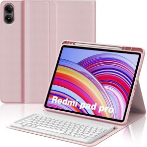 Clavier Redmi Pad Pro 12.1"" 2024, Coque Clavier Pour Redmi Pad Pro 12.1 Pouces, Azerty Français Bluetooth Magnétique Détachable Pour Tablette Xiaomi Redmi Pad Pro 12.1"" 2024, Rose[Z1749] - Neuf