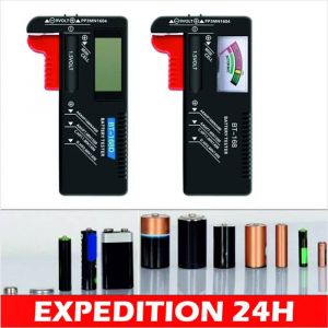 Testeur de piles num&eacute;rique et analogique OCIODUAL pour piles AA, AAA, C, D, 9V, 1,5V (LR03, LR6, LR14, LR20) et piles bouton - Neuf