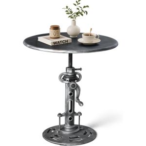 Ulteronixshop-Table industrielle vintage avec m&eacute;canisme &agrave; manivelle r&eacute;glable en hauteur pour la maison ou le caf&eacute; - Table ronde en fer bistro/table &agrave; manger/bureau de style rustique m&eacute;canique rustiqu - Neuf