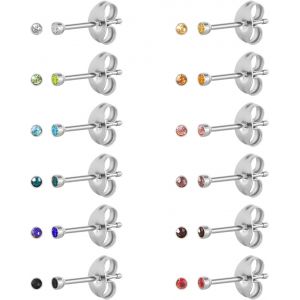 Lot De 12 Paires De Boucles D'oreilles À Tige En Acier Inoxydable Chirurgical Plaqué Or Jaune 18 Carats Avec Oxyde De Zirconium 3 Mm,4 Mm,5 Mm,6 Mm.[X645] - Neuf