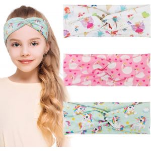 3pcs Bandeaux Large Cheveux Fille Headband Serre T&ecirc;te &Eacute;lastique Licorne Cygne Coeur F&eacute;e Papillon Dessin Anim&eacute; Blanc Vert Rose Bandeau de Course Yoga Sport Accessoires de Coiffure Maquillage - Neuf