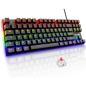 WQS-Keyz Mercury TKL Clavier M&eacute;canique Gamer 87 Touches Filaire USB AZERTY Fran&ccedil;ais, R&eacute;tro-&Eacute;clairage LED Multicolore - Gaming Compact sans Pav&eacute; Num&eacute;rique PC/PS4/PS5/Xbox - New - Noir - Neuf