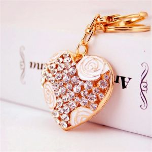 Porte-Cl&eacute;s &Agrave; La Mode Belle Forme De Coeur Pendentif Strass D&eacute;coration Porte-Cl&eacute;s (Blanc) - Neuf