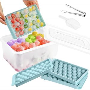 Kal-Bacs Glaçons Mini Avec Récipient Glaçons, Cuillère, Pince, 99 Moule Glaçons Ronds Mini Avec Couvercle, Glaçons Boule Rond Congelé Pour Congélateur, Bac Glaçons Pour Cocktails, Whisky,Café, Gelée( - Neuf