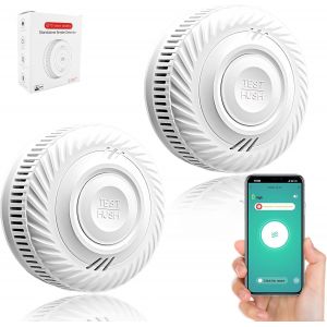 D&eacute;tecteur de fum&eacute;e Intelligent, Alarme Incendie, Alarme de fum&eacute;e avec capteur photo&eacute;lectrique avanc&eacute;, Surveillance &agrave; Distance Via app avec Batterie de 10 Ans de dur&eacute;e de Vie, Alarme de 85 DB. 2PCS - Neuf