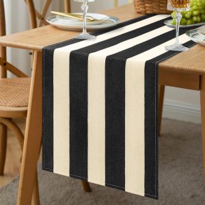 Chemin De Table Ray&eacute; Noir Nappe Rustique Classique Moderne Lavable Longue Table &Agrave; Manger D&eacute;cor Pour Table Basse Canap&eacute; Table Chambre Int&eacute;rieur Ou Ext&eacute;rieur 33x183cm - Neuf