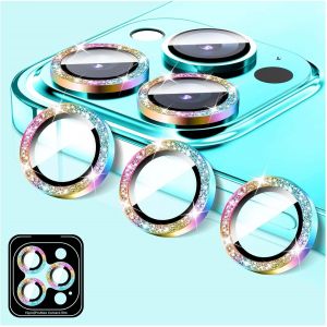 Protecteur D'objectif D'appareil Photo Pour Iphone 11 Pro/Iphone 11 Pro Max, Coque D'appareil Photo En Verre Trempé 9h Pailleté, Anneaux Métalliques Individuels À Alignement Automatique - Neuf