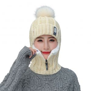 Ensemble Bonnet Et Echarpe Tricotes D'hiver, Bonnet Zippe, Cache-Oreilles Double Polaire, Bonnet Thermique De Ski Avec Pompon, Cache-Cou Pour Femmes Et Hommes - Neuf