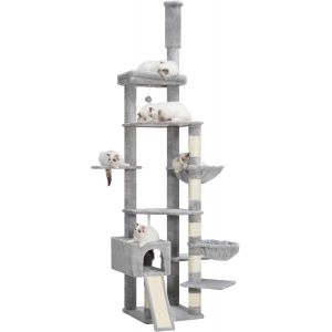 Arbre À Chat Du Sol Au Plafond, Tour De Jeux Gothique 265 Cm, Avec 5 Griffoirs, Planche À Griffer, 2 Panier, Plate-Forme, Niche, Pompon, Meuble Pour Chats D'intérieur, Noir Et Rouge Hct091br - Neuf