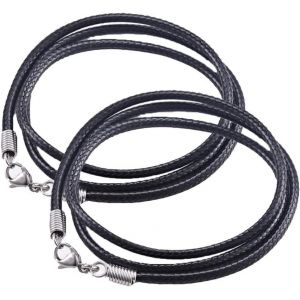 Kal-Collier De Cha&icirc;ne De Corde En Cuir Noir, 45/60cm Corde Tress&eacute; Collier,Noir Cordon Cuir Pour Pendentif Homme Femme - Neuf
