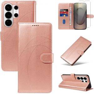 LORANKA-Coque Compatible avec Samsung Galaxy S26 Ultra 5G avec 1 Pi&egrave;ce Protection &Eacute;cran en Verre Tremp&eacute;, Housse PU Cuir &agrave; Rabat, &Eacute;tui Support et Portefeuille (Or Rose) - Neuf