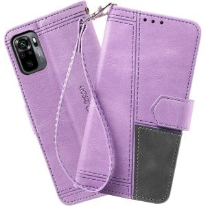 KAL-Coque Compatible Avec Xiaomi Redmi Note 10 4G / Redmi Note 10S, Portefeuille Housse En Cuir Pu Pour Xiaomi Redmi Note 10 4G / Redmi Note 10S, Magn&eacute;tique Antichoc Flip Coque, Violet - Neuf