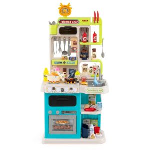 Ensemble de cuisine jouet pour enfants 44,5 x 24 x 92 cm fonction d eau sonore et lumineuse moderne en PP bleu Helloshop26 20_0017236 - Neuf