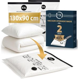 JEXNOVASHOP-FiRiO Sac Sous Vide Couette Aspirateur XXL I 2 PIECES I Taille XXL: 130x90cm I Housse de Rangement Sous Vide Couette I Vacuum Bags for Bedding I Housse Sous Vide pour Couette, Oreillers & - Neuf