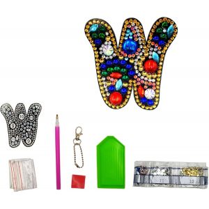 Lettres W Diy Diamant Peinture Porte-Clés Rétro Diamond Painting Porte-Clés Double Face En Acrylique Diy Art Strass Peinture Kits Pour Pendentif Sac Décor Broche - Neuf
