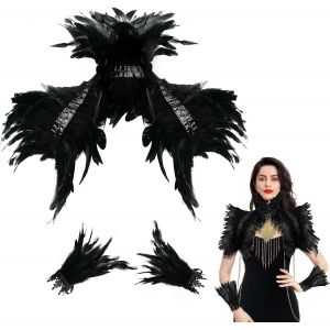Plume Cape De Plumes Châle Noir Plume Cape Châle Pour Femmes De Style Gothique Halloween Capes Pour Les Femmes Avec Des Gants Plume - Neuf