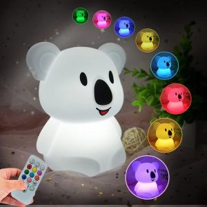 Koala Lumière de Nuit pour Enfants, Silicone Lampe de Chevet, Bébé, Lumière de Nuit, Pépinière de la Lampe, réglage de la Luminosité et de la Couleur, Contrôle Tactile et Télécommande - Taille M - Neuf