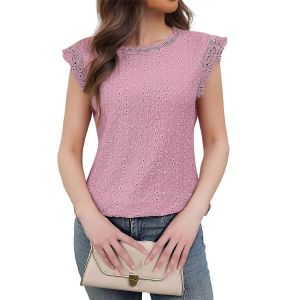 Chemisier En Dentelle À Col Montant Pour Femme, Taille Xxl, Rose - Neuf