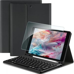 Kalanka-Étui Clavier Pour Ipad 9ème/8ème/7ème Génération Compatible Avec Ipad 10,2 Pouces Avec Film De Protection, [Français], Étui De Protection Pour Clavier Amovible Avec Porte-Stylo, Noir - Neuf