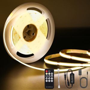 4000k Ruban Led Cob 5m, Bandes Led Dimmables 24v, Contr&ocirc;lable &Agrave; Distance, Avec Alimentation Et T&eacute;l&eacute;commande, &Eacute;clairage Inf&eacute;rieur Tv Cri90+ Adapt&eacute; Pour Chambre/Cuisine/D&eacute;coration De La Maison - Neuf
