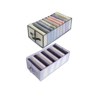 Ensemble de bo&icirc;tes de rangement pour v&ecirc;tements &agrave; 9 compartiments - Gris et violet - Neuf