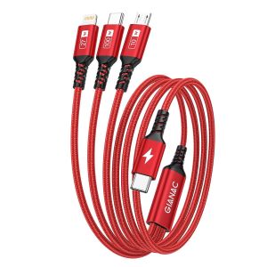 Thef-100w Câble Usb C Vers Câble Multi Usb [1.2m] 3 En1 Usb Câble Avec Puce E-Mark Charge Rapide Chargeur Usb Avec Micro Usb Type C Lightning Connecteur Pour Samsung;Macbook Pro/Air;Ipad Pro;Iphone;H - Neuf