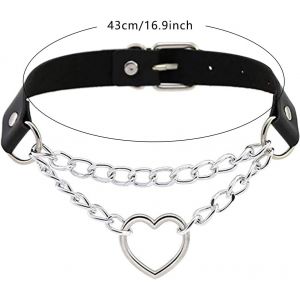 1 Collier Ras Du Cou Tours De Cou En Cuir Synth&eacute;tique Noir En Forme De C?ur Avec Anneau En O - Accessoire Pour Homme Et Femme - Neuf