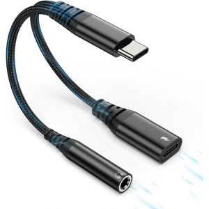 KALANKA-Adaptateur USB C Jack 2 en 1, Adaptateur USB C vers Jack 3,5mm, Adaptateur Casque USB C, Compatible avec iPhone 17/16/15/Pro/Pro Max/Plus/Samsung Galaxy S25/S24/S23/A45/A55 5g/Xiaomi/Google P - Neuf