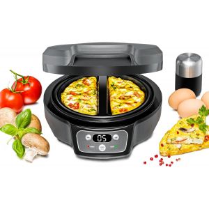 SUBZONAL-ROMMELSBACHER Omelett Chef OM 950 &iquest; Bo&icirc;tier Cool Touch, plaques de cuisson extra profondes pour 2 omelettes, rev&ecirc;tement antiadh&eacute;sif, minuterie 20 min, &eacute;cran LED, voyants de contr&ocirc;le, goutti&egrave; - Neuf