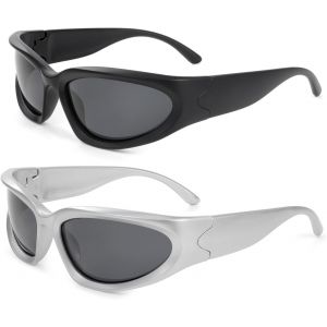 Kathlelxh-Lunettes De Soleil Homme 2 Pièces, Vintage Y2k Enveloppant Lunette Soleil Mode Lunette Techno Protection Uv400 Tendance Et Futuriste Sunglasses Pour Femmes Golf Cyclisme Conduite P[H494] - Neuf