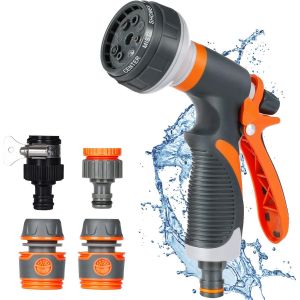Pistolet D'Arrosage, Pulvérisateur De Jardin, 8 Modes D'Arrosage Pistolet Arrosoir Avec 4 Interface Pour Le Lavage Des Voitures, Les Jardins, Les Plantes, Les Animaux Domestiques - Neuf
