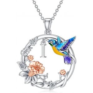 Kal-Collier Avec Pendentif Colibri Avec Pierre De Naissance/Initiale Pour Femmes Et Filles En Argent Sterling 925 Avec Pendentif Lettre Initiale/Pierre De Naissance - Neuf
