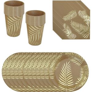 Tianyi-Vaisselle De Fete, Vaisselle Anniversaire De Fête, Vaisselle Jungle Party - Assiettes Motif Feuilles Palm Serviette Gobelets Pour Fête D'été Tropicale D'anniversaire Baby Shower 16 Invités - Neuf