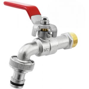 Robinet d'eau ext&eacute;rieur en laiton 1/2 pouce - R&eacute;sistant &agrave; la rouille et au gel pour usage jardin et machine &agrave; laver - Temp&eacute;rature -10&deg;C &agrave; 120&deg;C avec sorties femelle G1/2 et m&acirc;le G3/4 - Neuf