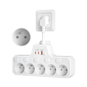 Multiprise avec Interrupteur Individuel,Multiprise Electrique 5 Prises Fran&ccedil;aise avec Terre 16A 2P+T,Prise Multiple Murale avec USB C Charge Rapide PD20W,Multiprise Parafoudre C&acirc;ble Court 0.1M,Blanc - Neuf