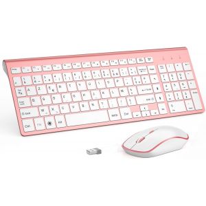 Clavier Souris Sans Fil, 2,4G Ultra-Fins Compacte Ensemble Clavier Souris, Pour Pc, Laptop, Windows(Azerty)-Or Rose - Neuf