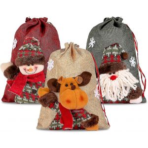 Sacs de bonbons de Noël Sacs en toile de jute avec cordon de serrage Grand sac cadeau réutilisable Sacs Goodie pour la fête - Neuf