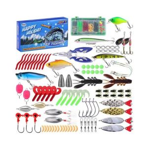 Kit De Leurres De P&ecirc;che En Eau Sal&eacute;e 101 Pi&egrave;ces - App&acirc;ts R&eacute;alistes Pour Bar, Truite Et Saumon - Coffret De P&ecirc;che Durable Inclus - Neuf