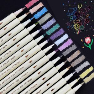 Letnerny-Marqueurs M&eacute;talliques, 15 Couleurs De Stylos De Peinture M&eacute;tallique, Pointe Souple, Ensemble D'art Pour Papier Noir, C&eacute;ramique, Album De Coloriage, Scrapbooking, Loisirs Cr&eacute;atifs - Neuf