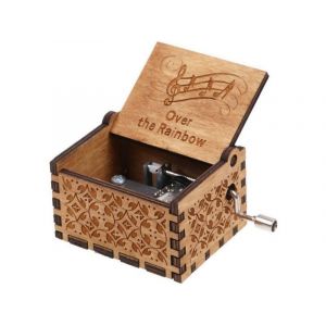 Bo&icirc;te &agrave; musique en bois &agrave; manivelle avec motif m&eacute;di&eacute;val et texte grav&eacute; - Neuf