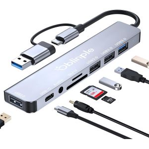 Hub Usb C 8 En 2, Usb 3.0 Multiport Avec Lecteur De Carte Sd Tf, Ports Usb C, Ports Audio 3,5 Mm, Adaptateur Multi Port Type C, Port Usb Multiple Pour Pc Macbook Air Pro Galaxy Ipad, Etc - Neuf