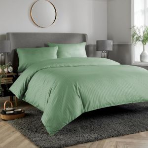 Mayfair Parure De Lit R&eacute;versible &Agrave; Rayures En Satin Facile D'entretien Avec Housse De Couette Et Taies D'oreiller, Lit Double, Vert Sauge - Neuf