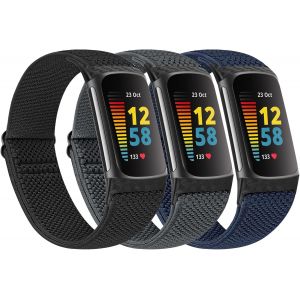 Huamanlou Elastic Sport Straps Compatible With Fitbit Charge 5 Straps, Soft Adjustable Breathable Nylon Replacement Wristband For Women Men - Neuf