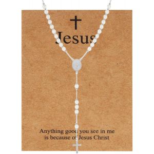 Tianyi-Chapelet Avec Perles Catholiques Pour Femmes Et Hommes - Pendentif En Forme De Croix En Y - Avec Crucifix En Acier Inoxydable Et Carte De J&eacute;sus - Neuf