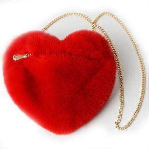 EVAGO Sac en fausse fourrure Fausse fourrure de lapin en forme de coeur Sac &agrave; bandouli&egrave;re flou - Sac d'amour moelleux mignon Luxueux Vogue Mode sac &agrave; main Cadeau - Kawaii Love Tote Bag-Rouge - TAILLE UNIQUE - Neuf