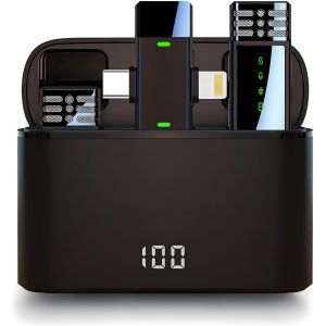 Microphone Sans Fil 2 En 1 Avec &Eacute;tui De Chargement Adapt&eacute; Pour Iphone Ios Android Clip Sur Revers Micro Suppression Du Bruit Pour Enregistrement Vid&eacute;o (Usb-C/&Eacute;clairage) - Neuf