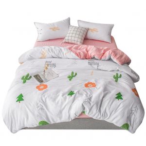 Hjlian Parure De Lit Confortable En Polyester Respirant, Taie D'oreiller, Drap Plat, Housse De Couette (Pour Lit De 1,8 M) - Neuf